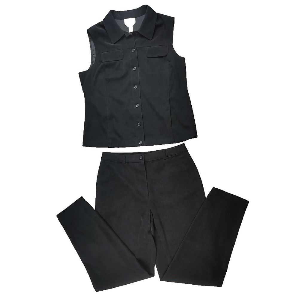 Talbots Stretch Y2K Soft 2 Piece Sleeveless Vest M Dress‎ Pants 10 Black
